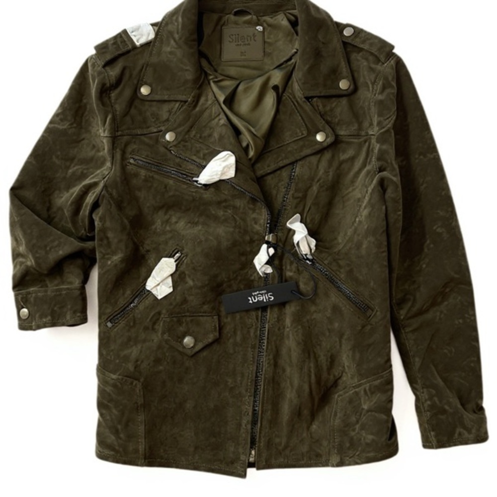 Silent New York Olive Brown Suede Moto Jacket – Women’s Medium New
